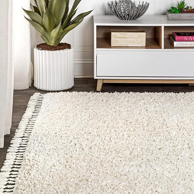 JONATHAN Y Mercer Shag Plush Tassel Cream Indoor Area Rug, 5x8, Contemporary, Modern, Easy-Cleaning for Living Room, Bedroom, Kitchen, Pet Friendly, Non-Shedding (MCR100D-5)