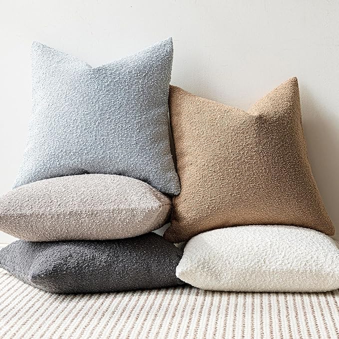 Foindtower Decorative Textured Boucle Throw Pillow Covers Accent Solid Pillow Cases Neutral Soft Cozy Couch Cushion Case for Chair Sofa Bedroom Living Room Home Decor 16x16 Inch,1PC,Taupe Khaki Camel