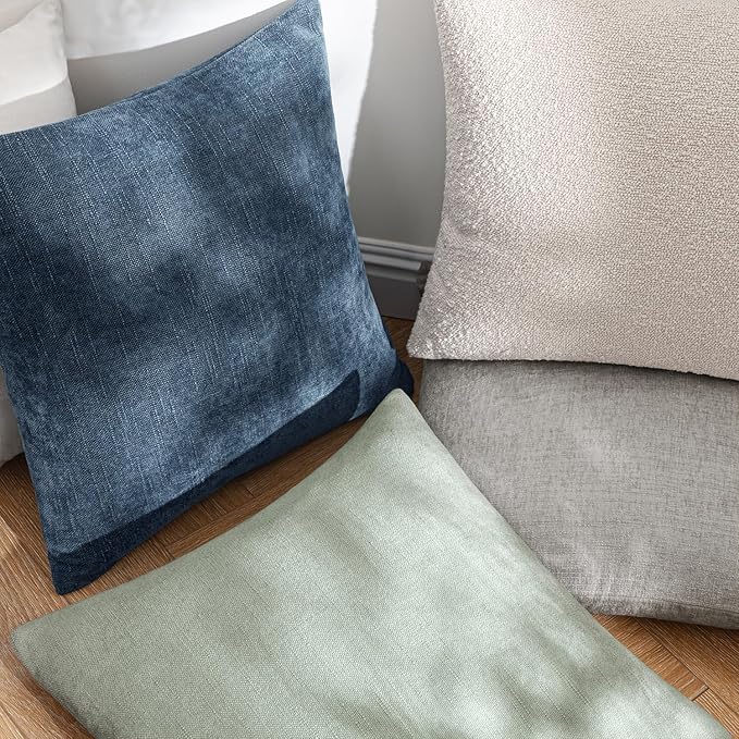 MIULEE Pack of 2 Decorative Throw Pillow Covers Soft Chenille Throw Pillows Solid Textured Cushion Covers for Couch Sofa Bedroom Living Room 18x18 Inch, Smoke Blue