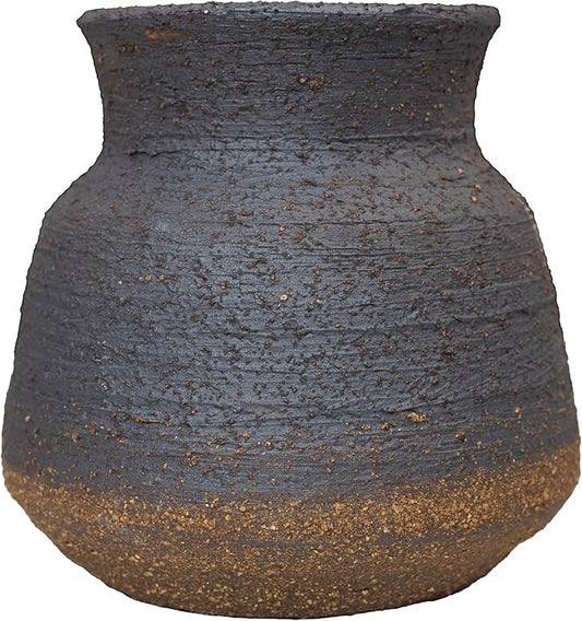 6IN Rustic Farmhouse Ceramic Vase Home Decor, Handmade Vintage Stoneware Clay Pottery Terracotta Textured for Modern Farmhouse, Living Room, Office Desk Table Shelf (Brown and Black)