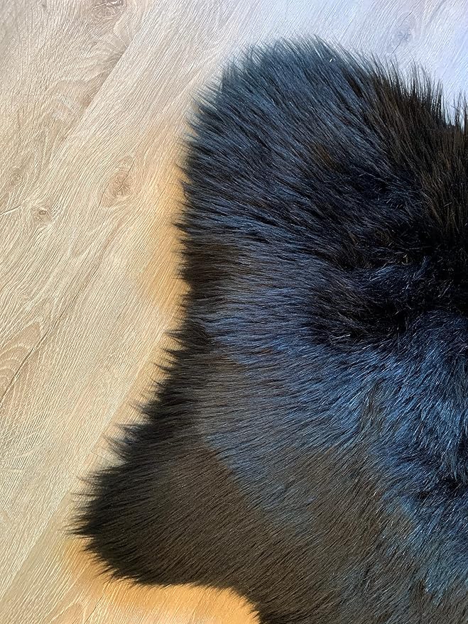 LAMBZY Faux Sheepskin Super Soft Hypoallergenic Silky Shag Rug for Living Room, Kids Room, Sofa (Double Side by Side 3'x4, Black)