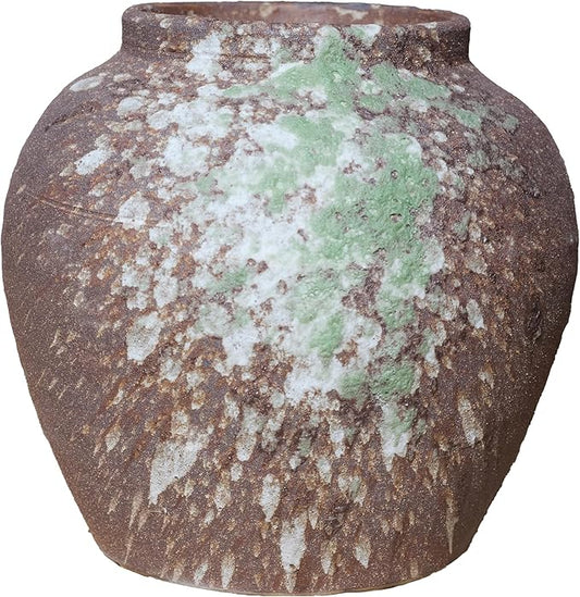 Rustic Farmhouse Ceramic Vase Home Decor,Handmade Vintage Stoneware Clay Pottery Terracotta Textured for Modern Farmhouse, Living Room, Office Desk Table Shelf(Brown) 6IN
