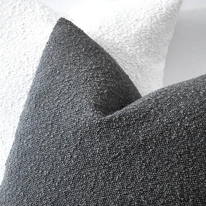 Boucle Decorative Throw Pillow Covers for Couch Set of 2, 24x24 inches, Charcoal