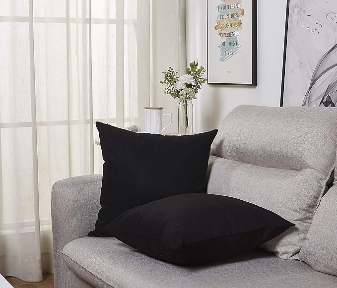 TangDepot Handmade Decorative Solid 100% Cotton Canvas Throw Pillow Covers/Pillow Shams, (20"x20", Black)
