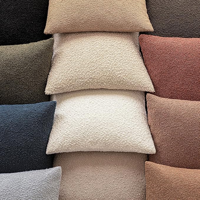 Foindtower Decorative Textured Boucle Throw Pillow Covers Accent Solid Pillow Cases Neutral Soft Cozy Couch Cushion Case for Chair Sofa Bedroom Living Room Home Decor 24x24 Inch,1PC,Light Khaki Tan