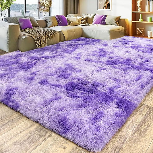 8x10 Large Area Rugs for Living Room, Ultra Fluffy Shag Rug for Bedroom, Modern Plush Soft Carpet for Girls Boys Kids Room Dorm Fuzzy Non Slip Rug for Home Decor Aesthetic, Tie-Dyed Purple