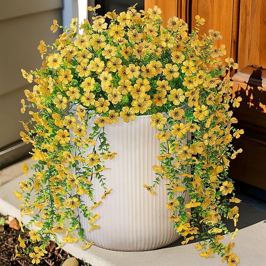 Artificial Hanging Flowers for Outdoors Faux Plants Decoration, 2 Packs Fake Silk Daisy Flower Realistic Outdoor Flowers UV Resistant Porch Patio Window Yard Outside Decor(Yellow)