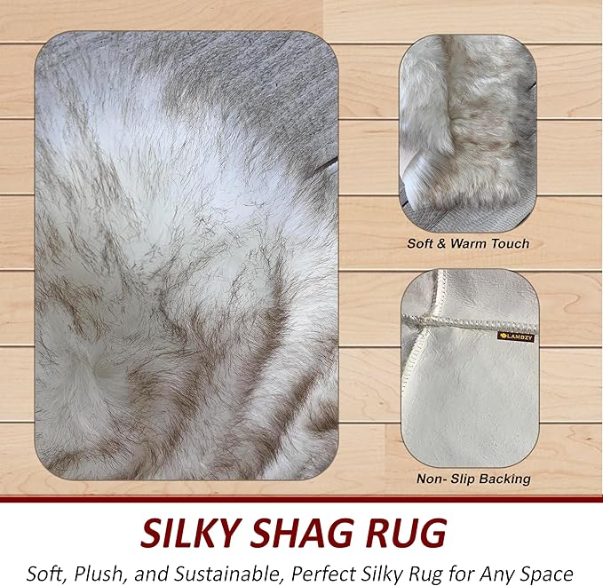 Free Shape Luxury Soft Fluffy Shag Area Rug Sexto 6 Pelts 6'x6',180x180 cm - Vegan Fur Ultra Soft Indoor Carpet Nursery Rugs for Bedroom Home Decor, White with Brown Tips
