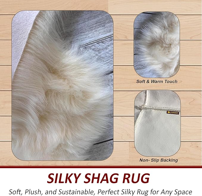 LAMBZY High Pile Super Soft Faux Sheepskin Rug (Cream, 3'x5')
