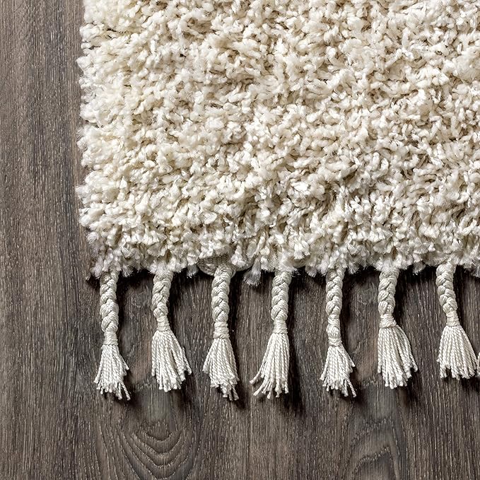 JONATHAN Y Mercer Shag Plush Tassel Cream Runner Rug, 2x8, Contemporary, Modern, Easy-Cleaning for Living Room, Bedroom, Kitchen, Pet Friendly, Non-Shedding (MCR100D-28)