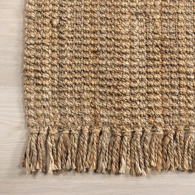 Nuloom Daniela Natural, 7'6" x 9'6", Handmade, Jute, Tassel, Soft and Textured, High Traffic, Stain Resistant, Easy Clean, Durable Area Rug for Bedroom, Living Room, Dining Space, Foyer, Entryway