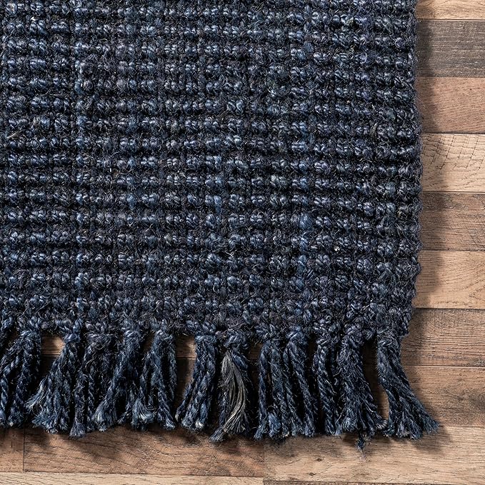 Nuloom Daniela Navy, 4' x 6', Handmade, Jute, Tassel, Soft and Textured, High Traffic, Stain Resistant, Easy Clean, Durable Area Rug for Bedroom, Living Room, Dining Space, Foyer, Entryway