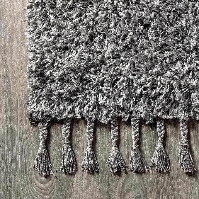 JONATHAN Y Mercer Shag Plush Tassel Charcoal Runner Rug, 2x8, Contemporary, Modern, Easy-Cleaning for Living Room, Bedroom, Kitchen, Pet Friendly, Non-Shedding (MCR100B-28)