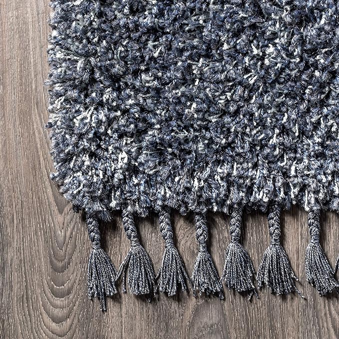 JONATHAN Y Mercer Shag Plush Tassel Denim Blue Indoor Area Rug, 5x8, Contemporary, Modern, Easy-Cleaning for Living Room, Bedroom, Kitchen, Pet Friendly, Non-Shedding (MCR100C-5)