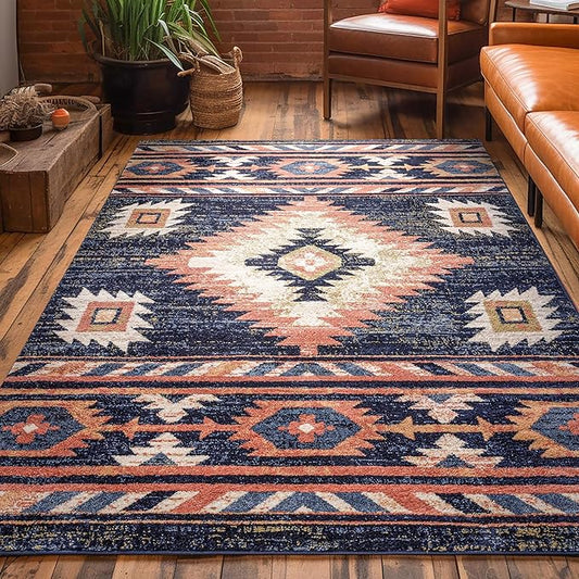 Well Woven Tulsa Lea Blue Traditional Southwestern Tribal 3x5 (3'11" x 5'3") Area Rug
