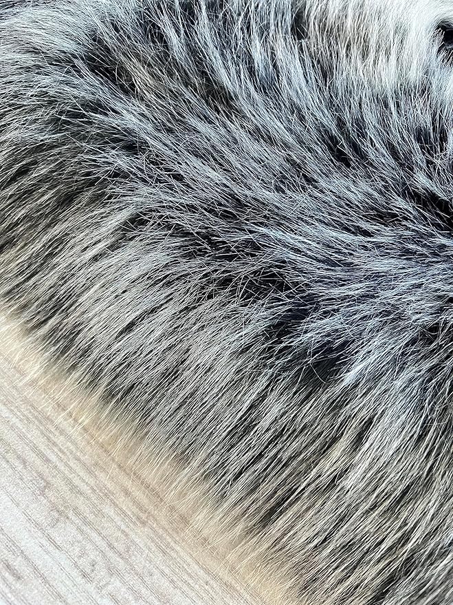 Free Shape Luxury Soft Fluffy Shag Area Rug Decto 10 Pelts 6'x10', 180x300cm - Vegan Fur Ultra Soft Indoor Carpet Nursery Rugs for Bedroom Home Decor, Black with White Tips