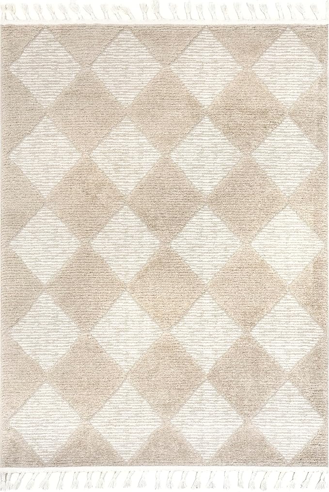 Nuloom Marissa Beige/Ivory, 12' x 15', Diamond, Tassel, Soft and Cozy, High Traffic, Stain Resistant, Easy Clean, Durable Area Rug for Bedroom, Living Room, Dining Space, Den, Foyer, Entryway
