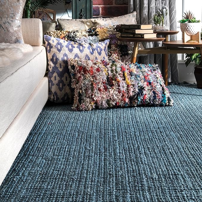 Nuloom Daniela Blue, 7'6" x 9'6", Handmade, Jute, Tassel, Soft and Textured, High Traffic, Stain Resistant, Easy Clean, Durable Area Rug for Bedroom, Living Room, Dining Space, Foyer, Entryway