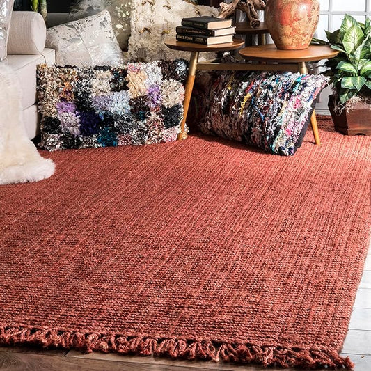 Nuloom Daniela Brick, 8'6" x 11'6", Handmade, Jute, Tassel, Soft and Textured, High Traffic, Stain Resistant, Easy Clean, Durable Area Rug for Bedroom, Living Room, Dining Space, Foyer, Entryway