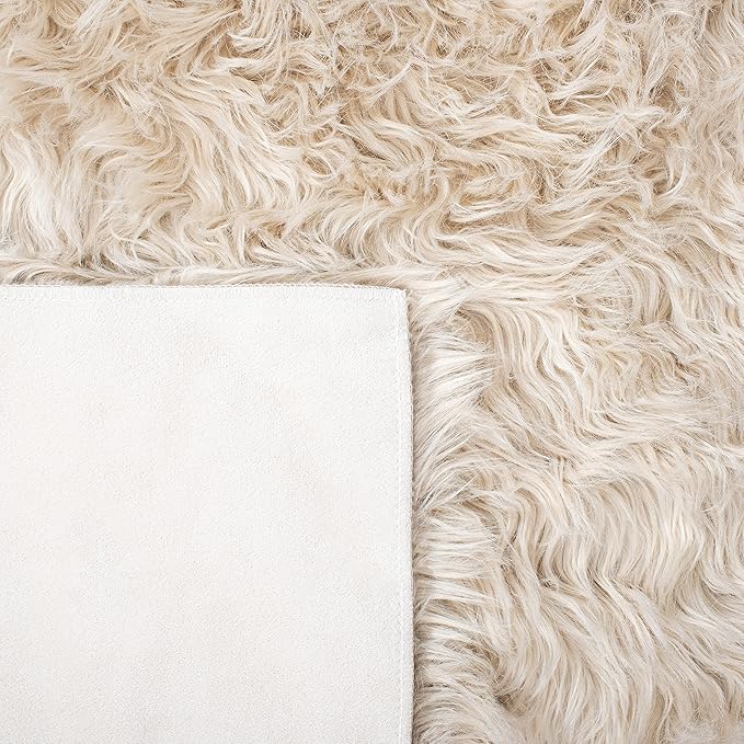 SAFAVIEH Faux Sheep Skin Collection 2' x 3' Beige FSS235K Silken Glam 2.35-inch Thick Accent Rug