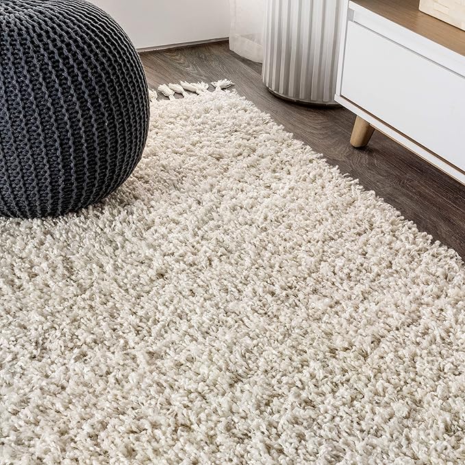JONATHAN Y Mercer Shag Plush Tassel Cream Indoor Area Rug, 5x8, Contemporary, Modern, Easy-Cleaning for Living Room, Bedroom, Kitchen, Pet Friendly, Non-Shedding (MCR100D-5)