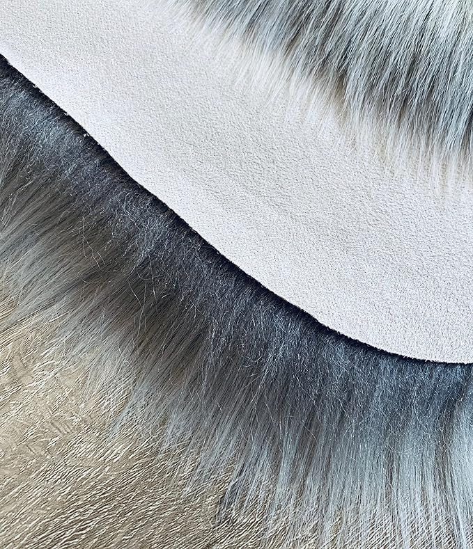 LAMBZY Faux Sheepskin Super Soft Hypoallergenic Silky Shag Rug for Living Room, Kids Room, Sofa (Quarto 4 Pelts Side by Side 3'x8', Grey)