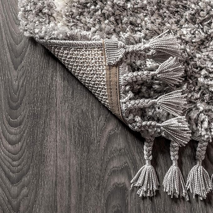 JONATHAN Y Mercer Shag Plush Tassel Gray/Ivory Indoor Area Rug, 3x5, Moroccan Geometric Trellis, Easy-Cleaning for Living Room, Bedroom, Kitchen, Pet Friendly, Non-Shedding (MCR101C-3)
