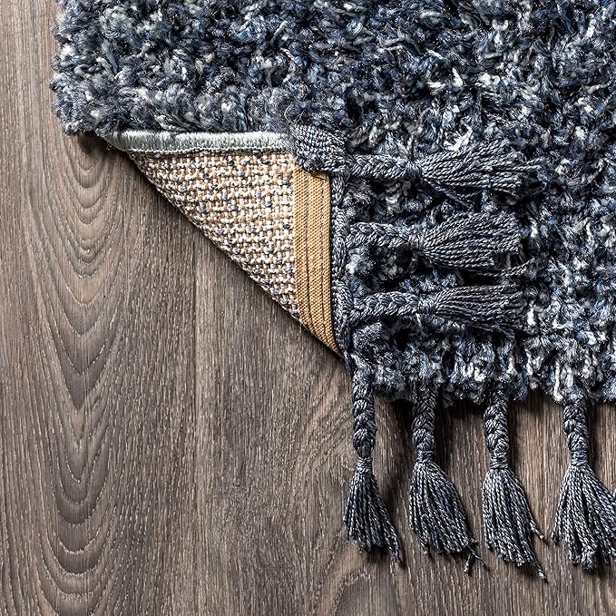 JONATHAN Y Mercer Shag Plush Tassel Denim Blue Runner Rug, 2x8, Contemporary, Modern, Easy-Cleaning for Living Room, Bedroom, Kitchen, Pet Friendly, Non-Shedding (MCR100C-28)