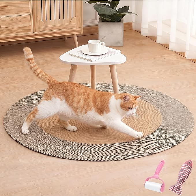 Cotton Rope Area Rug for Cats, Cat Scratching Rug, Washable Round Vintage Reversible Woven Tassel Rug, Soft and Stylish Home Accent, Easy Clean, Multiple Sizes (Coffee and Black, 47" (120cm))