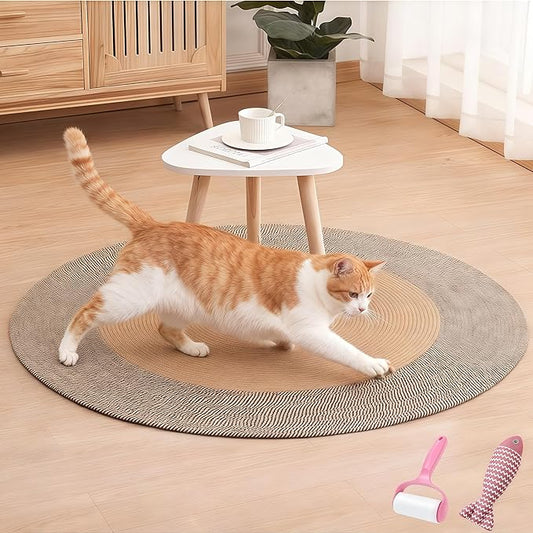 Cotton Rope Area Rug for Cats, Cat Scratching Rug, Washable Round Vintage Reversible Woven Tassel Rug, Soft and Stylish Home Accent, Easy Clean, Multiple Sizes (Coffee and Black, 24" (60cm))