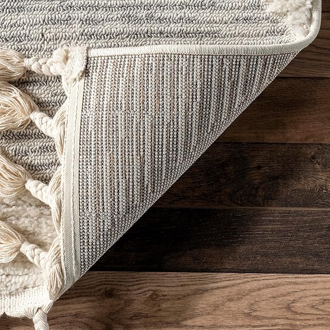 Nuloom Marissa Off-White/Grey, 7'10" x 10', Diamond, Tassel, Soft and Cozy, High Traffic, Stain Resistant, Easy Clean, Durable Area Rug for Bedroom, Living Room, Dining Space, Den, Foyer, Entryway