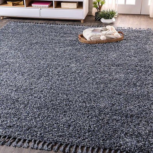 JONATHAN Y Mercer Shag Plush Tassel Denim Blue Indoor Area Rug, 8x10, Contemporary, Modern, Easy-Cleaning for Living Room, Bedroom, Kitchen, Pet Friendly, Non-Shedding (MCR100C-8)