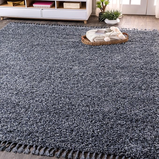 JONATHAN Y Mercer Shag Plush Tassel Denim Blue Indoor Area Rug, 5x8, Contemporary, Modern, Easy-Cleaning for Living Room, Bedroom, Kitchen, Pet Friendly, Non-Shedding (MCR100C-5)