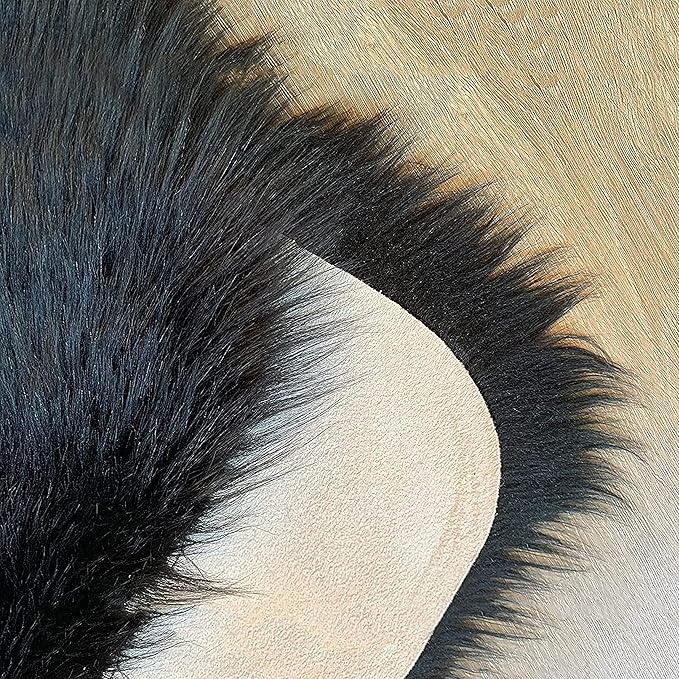 LAMBZY High Pile Super Fluffy Soft Faux Sheepskin Rug | Faux Sheepskin Rugs for Living Room Playroom Bedroom | Classic Super Soft to Touch Rug (10'x13', Black)