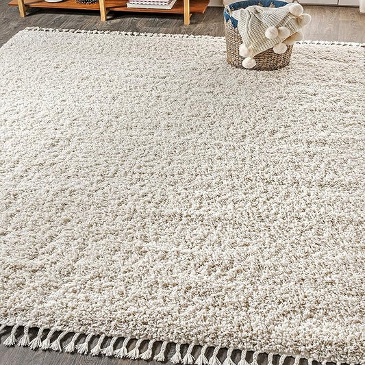 JONATHAN Y Mercer Shag Plush Tassel Cream Indoor Area Rug, 5x8, Contemporary, Modern, Easy-Cleaning for Living Room, Bedroom, Kitchen, Pet Friendly, Non-Shedding (MCR100D-5)