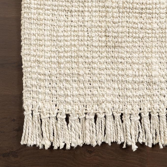 Nuloom Daniela Off-White, 7'6" x 10'6", Handmade, Jute, Tassel, Soft and Textured, High Traffic, Stain Resistant, Easy Clean, Durable Area Rug for Bedroom, Living Room, Dining Space, Foyer, Entryway