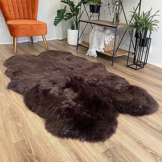 HUAHOO Premium Genuine Sheepskin Rug Brown Real Australia Sheepskin Natural Luxury Fluffy Lambskin Fur Area Rug Seat Covers for Kids Bedroom Sofa Chair Cover Pets Dogs Mat Quarto Pelt/4' x 6' Brown