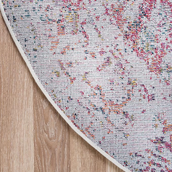 Rugs.com Arlington Collection Rug – 7 Ft Round Light Multi Medium-Pile Rug Perfect for Kitchens, Dining Rooms