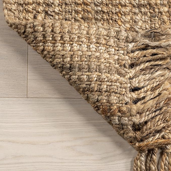 Nuloom Daniela Natural, 5' x 8' Oval, Handmade, Jute, Tassel, Soft and Textured, High Traffic, Stain Resistant, Easy Clean, Durable Area Rug for Bedroom, Living Room, Dining Space, Foyer, Entryway