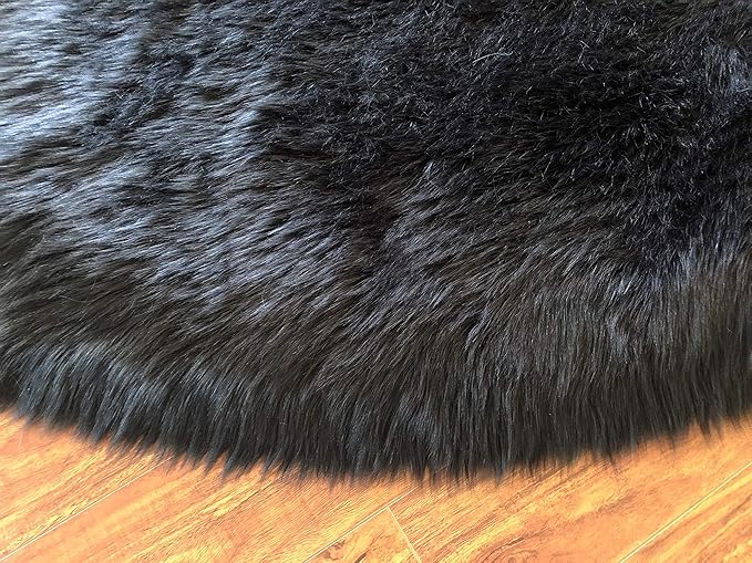 Free Shape Luxury Soft Fluffy Shag Area Rug Duo Decto 12 Pelts 6'x12', 180x360cm - Vegan Fur Ultra Soft Indoor Carpet Nursery Rugs for Bedroom Home Decor, Black