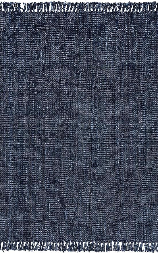 nuLOOM 6x9 Daniela Jute Tassel Hand Woven Area Rug, Navy, Solid Chunky Farmhouse Design, Natural Fiber, For Bedroom, Dining Room, Living Room, Hallway, Office, Entryway