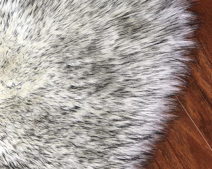 Free Shape Luxury Soft Fluffy Shag Area Rug Single 2’x3’, 60x90cm - Vegan Fur Ultra Soft Indoor Carpet Nursery Rugs for Bedroom Home Decor, White with Black Tips
