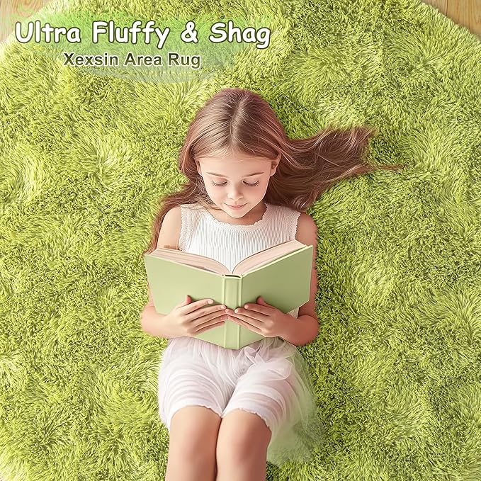 Round Fluffy for Bedroom Rugs, 6Ft Green Shag Circle Rug Non-Slip for Kids Girls Boys Bedroom Dorm Nursery Playroom, Soft Cute Area Rugs for Living Room Decor