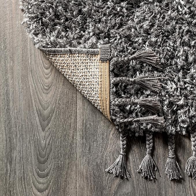 JONATHAN Y Mercer Shag Plush Tassel Charcoal Indoor Area Rug, 4x6, Contemporary, Modern, Easy-Cleaning for Living Room, Bedroom, Kitchen, Pet Friendly, Non-Shedding (MCR100B-4)