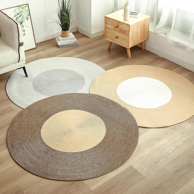 Cotton Rope Area Rug for Cats, Cat Scratching Rug, Washable Round Vintage Reversible Woven Tassel Rug, Soft and Stylish Home Accent, Easy Clean, Multiple Sizes (Off-White, 24" (60cm))