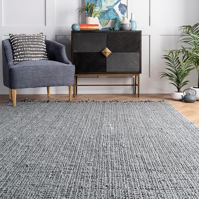 Nuloom Daniela Grey, 6' x 9', Handmade, Jute, Tassel, Soft and Textured, High Traffic, Stain Resistant, Easy Clean, Durable Area Rug for Bedroom, Living Room, Dining Space, Foyer, Entryway