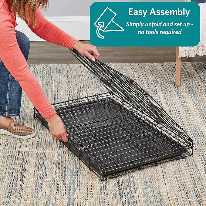 MidWest Homes for Pets 48-Inch Two-Door iCrate Folding Dog Crate with Divider Panel, Leak-Proof Tray & Secure Latches – Metal Wire Kennel for XL Breeds – Portable, Durable & Easy to Assemble