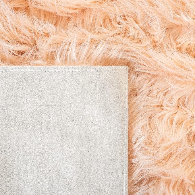 SAFAVIEH Faux Sheep Skin Collection 6' x 9' Light Pink FSS235U Silken Glam 2.35-inch Thick Area Rug