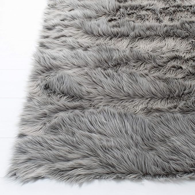 SAFAVIEH Faux Sheep Skin Collection 4' x 6' Grey FSS235D Silken Glam 2.35-inch Thick Area Rug
